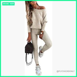 Long Sleeve Knit Pullover Tops Drawstring Pants Set Tracksuit Sweatsuit